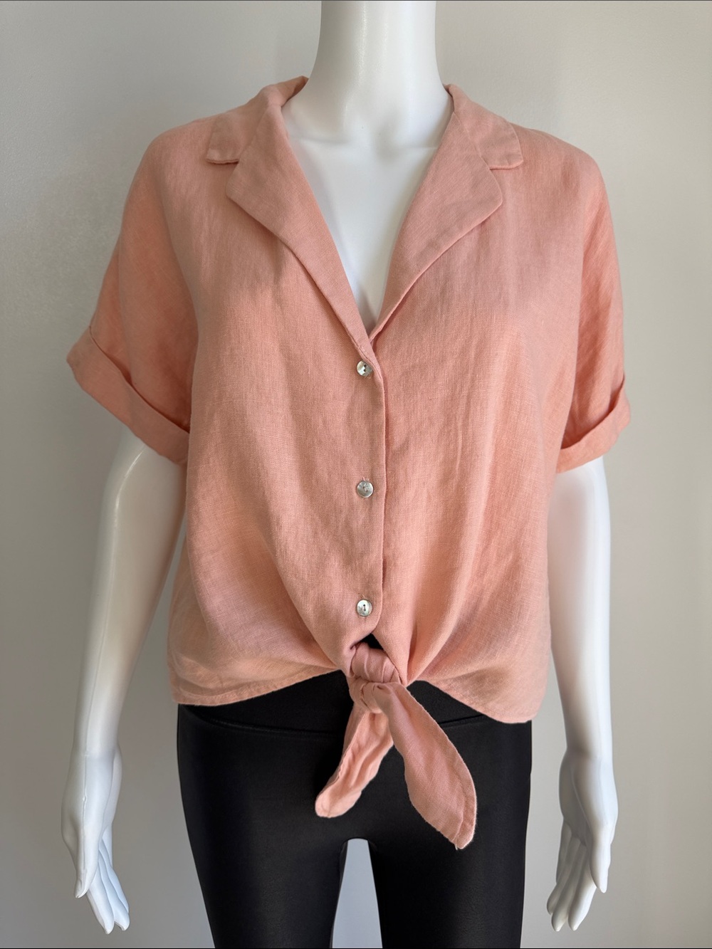 Self Contrast 100% Linen Button Front Top – Size M
